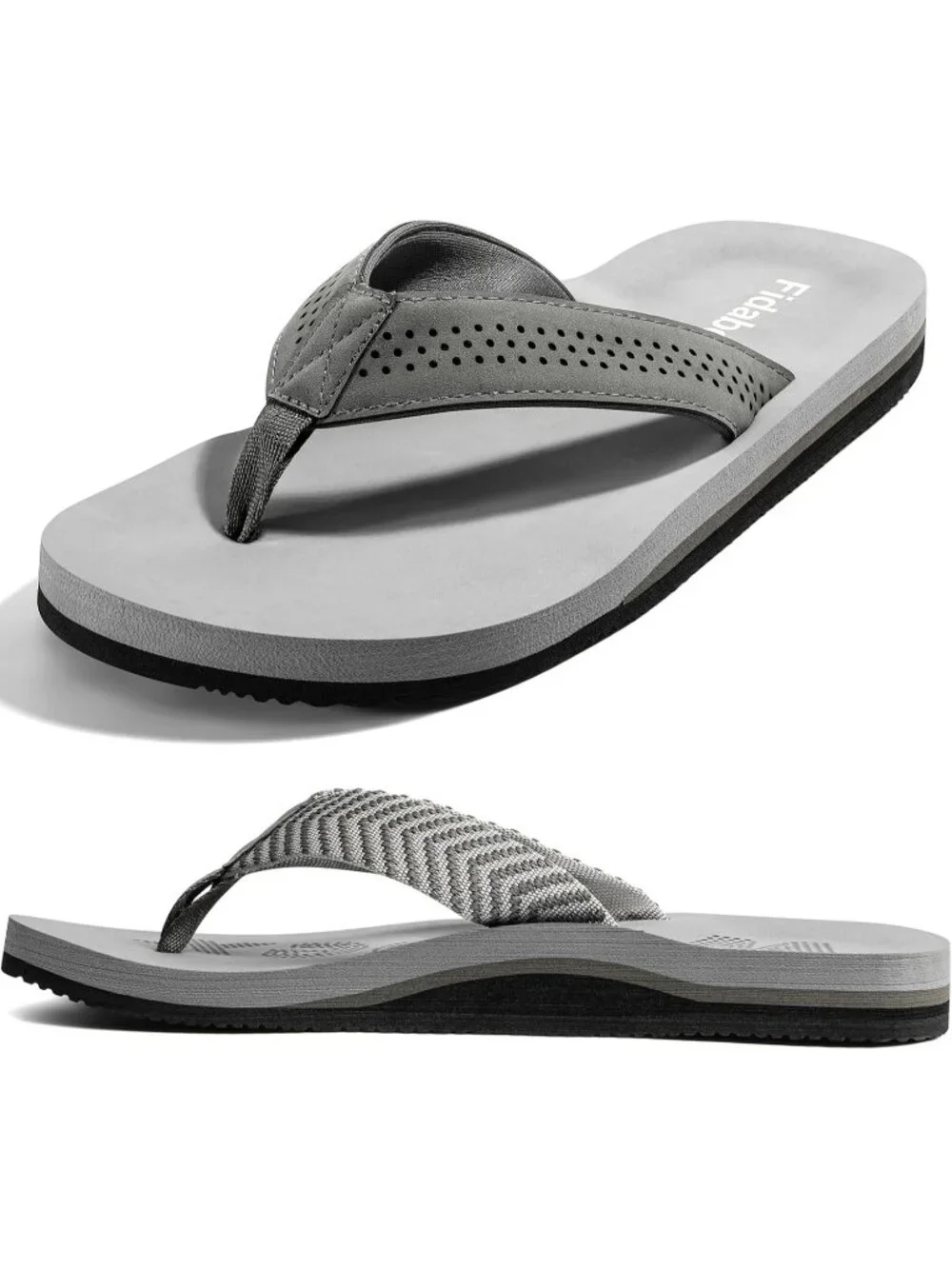 Men's Grey Flip Flops With Arch Support Comfortable Yoga Mat Sandals Casual